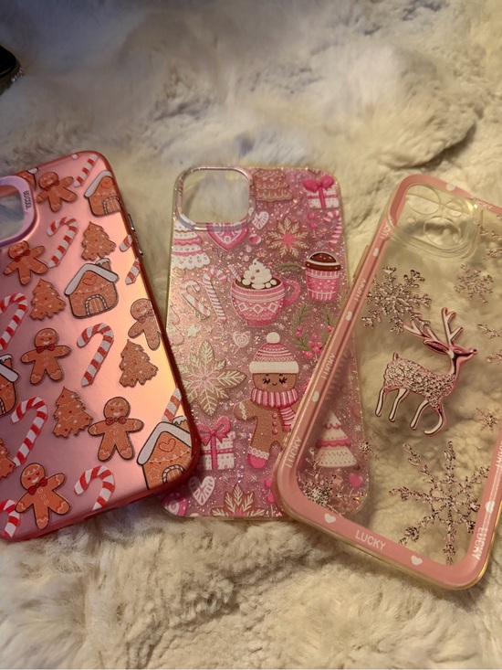 SHEIN Other - SHEIN Pink Holiday Gingerbread & Reindeer iPhone 15 plus  Case Trio